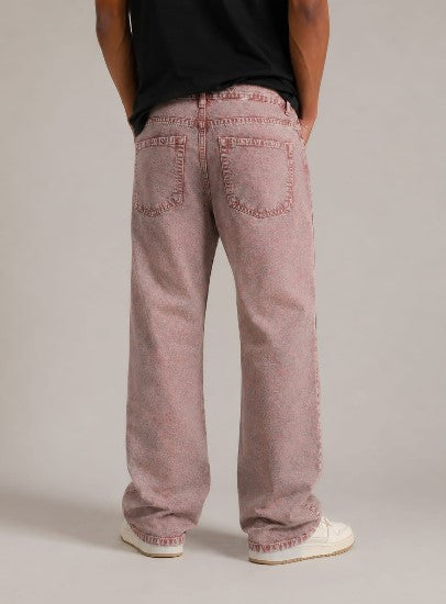 Vintage Wash Wide-Leg Denim Jeans – Dusty Pink