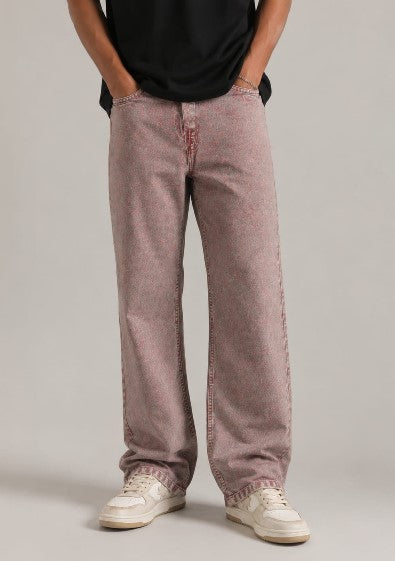 Vintage Wash Wide-Leg Denim Jeans – Dusty Pink